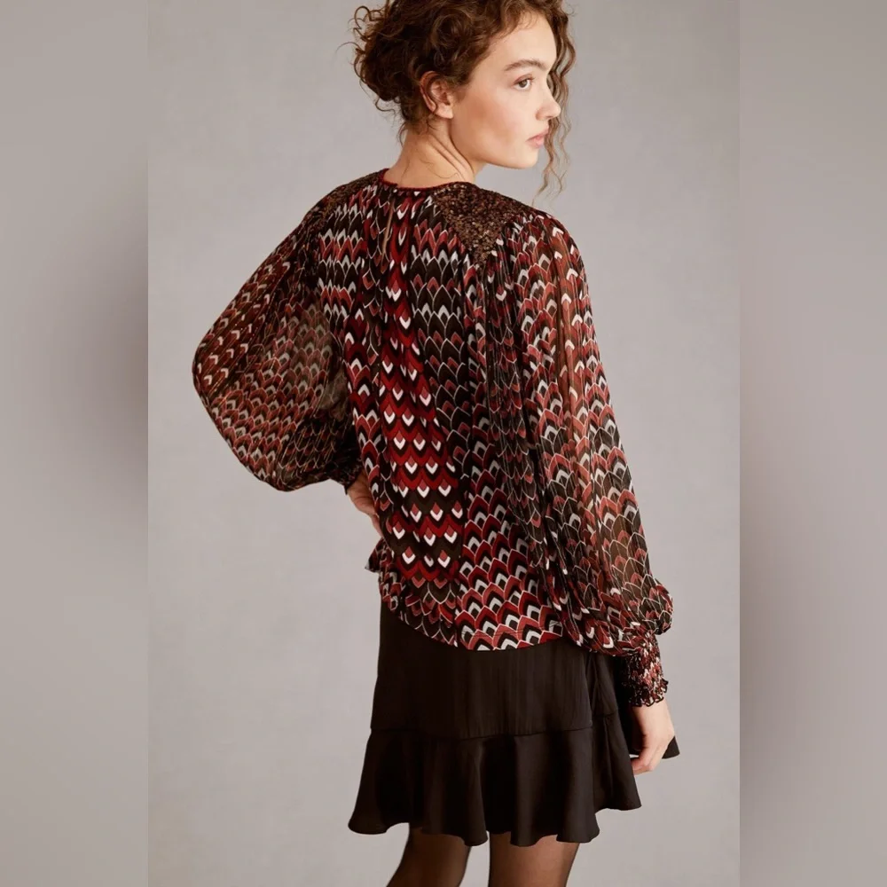 ✨ Anthropologie Sequin Embellished Blouse Sz SP - Picture 4 of 6